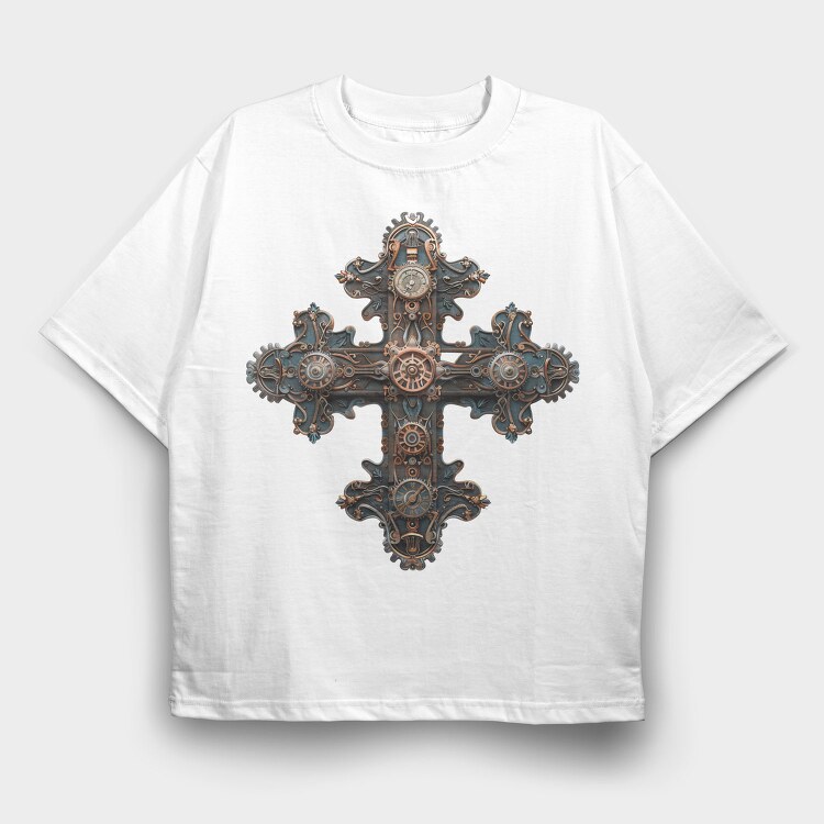 Steampunk Cross Gears, Tricou Oversize Barbati (Unisex)