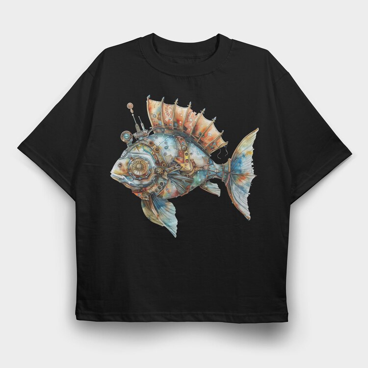 Steampunk Fish 09, Tricou Oversize Barbati (Unisex)