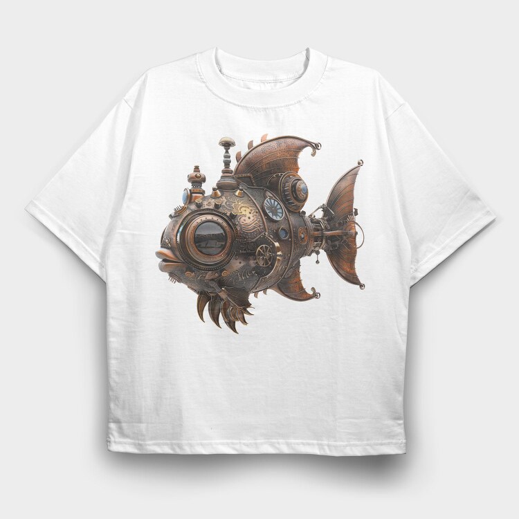 Steampunk Fish 106021004, Tricou Oversize Barbati (Unisex)