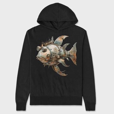 Steampunk Fish Clipart, Hanorac Oversize Barbati (Unisex)