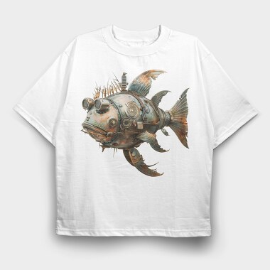 Steampunk Fish Clipart, Tricou Oversize Barbati (Unisex)