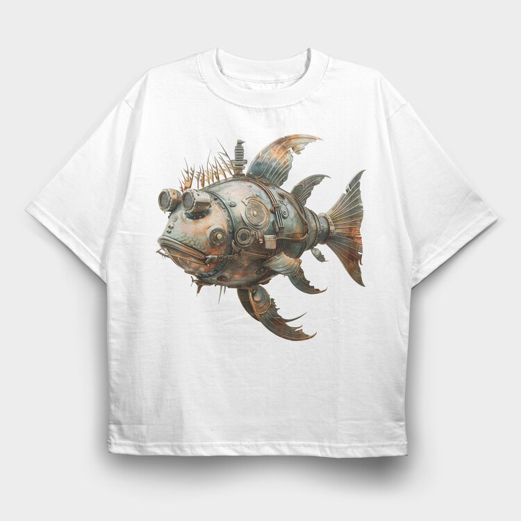 Steampunk Fish Clipart, Tricou Oversize Barbati (Unisex)