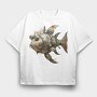 Steampunk Fish Clipart, Tricou Oversize Barbati (Unisex)