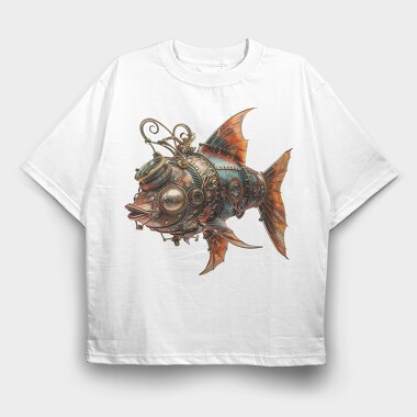 Steampunk Fish Mech, Tricou Oversize Barbati (Unisex)