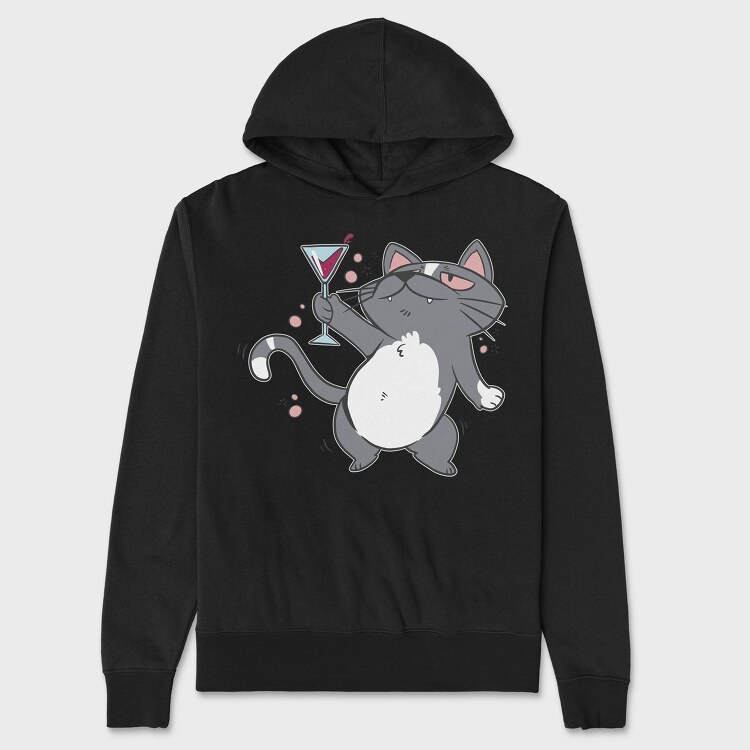 Drunk Cat With Drink, Hanorac Oversize Barbati (Unisex)