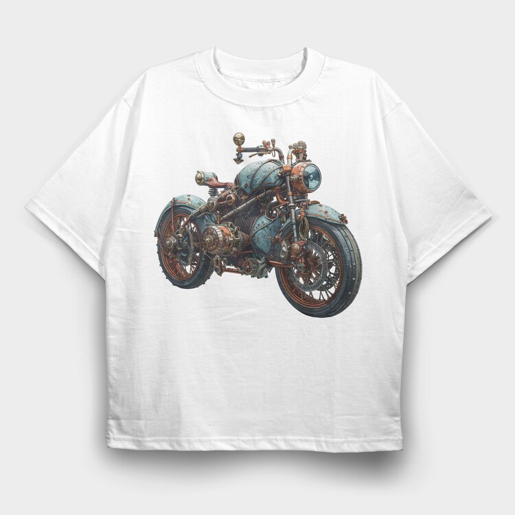 Steampunk Motorcycle, Tricou Oversize Barbati (Unisex)