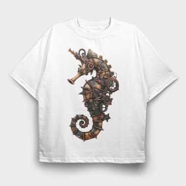 Steampunk Seahorse Gears, Tricou Oversize Barbati (Unisex)