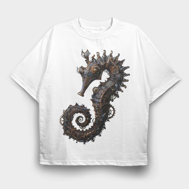 Steampunk Seahorse, Tricou Oversize Barbati (Unisex)