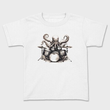 Imaginative Octopus Drummer Playing Drums, Tricou Copii