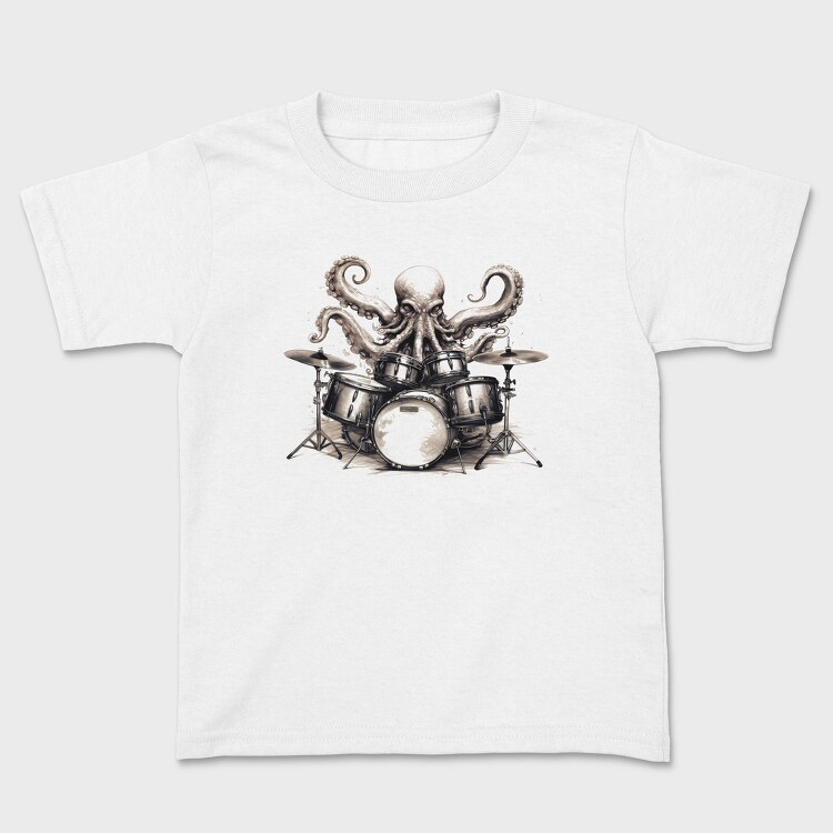 Imaginative Octopus Drummer Playing Drums, Tricou Copii