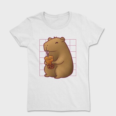 Capybara Drinking A Cup Of Tea Boba Tote, Tricou Femei