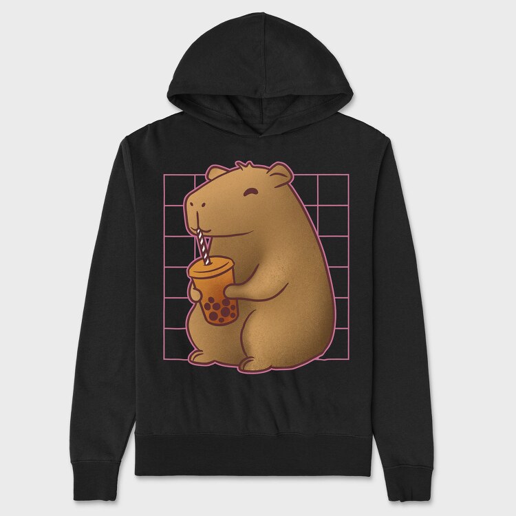 Capybara Drinking A Cup Of Tea Boba Tote, Hanorac Oversize Barbati (Unisex)