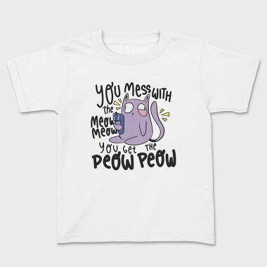 Cartoon Cat With Gun Meow Peow, Tricou Copii
