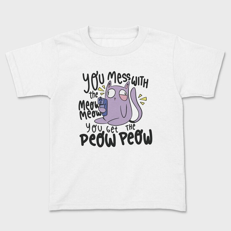 Cartoon Cat With Gun Meow Peow, Tricou Copii