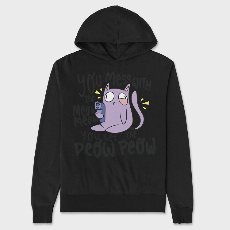 Cartoon Cat With Gun Meow Peow, Hanorac Oversize Barbati (Unisex)