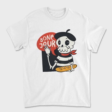 Cartoon French Skull Bone Jour, Tricou Barbati (Unisex)