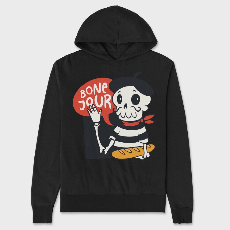 Cartoon French Skull Bone Jour, Hanorac Oversize Barbati (Unisex)