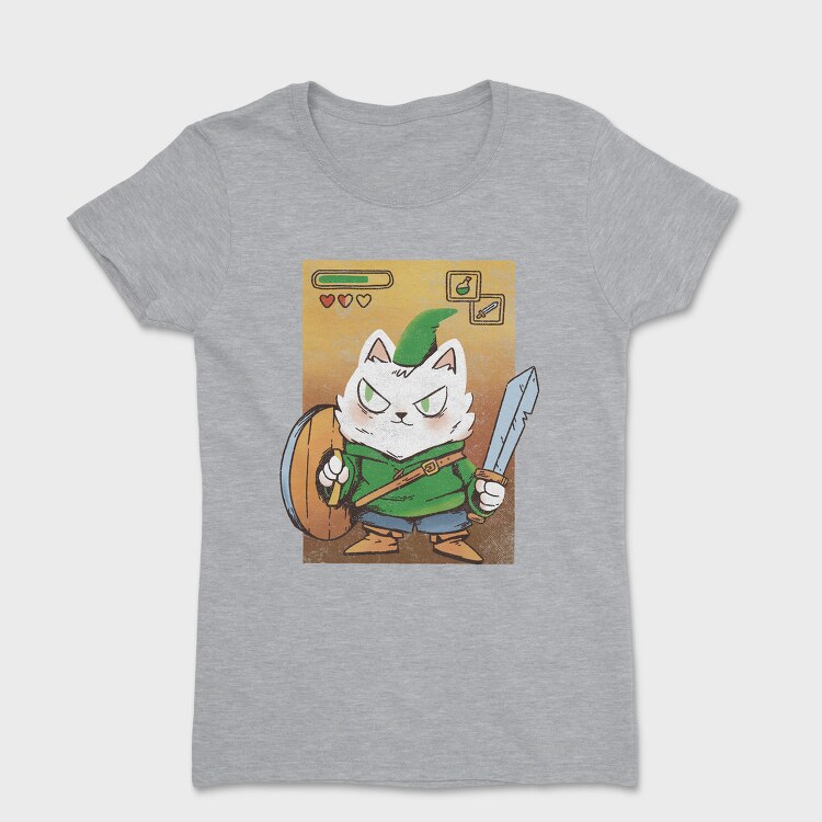 Cartoon Medieval Knight Warrior Cat, Tricou Femei