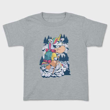 Cartoon Unicorn Hiking Pee On Mountain, Tricou Copii