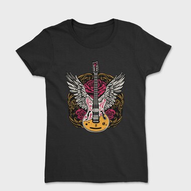 Electric Guitar With Wings And Roses, Tricou Femei
