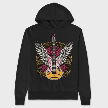 Electric Guitar With Wings And Roses, Hanorac Oversize Barbati (Unisex)