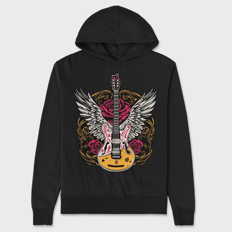 Electric Guitar With Wings And Roses, Hanorac Oversize Barbati (Unisex)