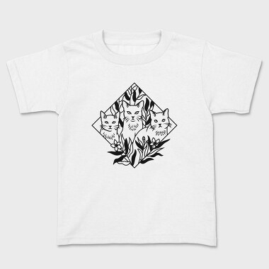 Elegant Cat Trio Illustration With Botanical Elements, Tricou Copii