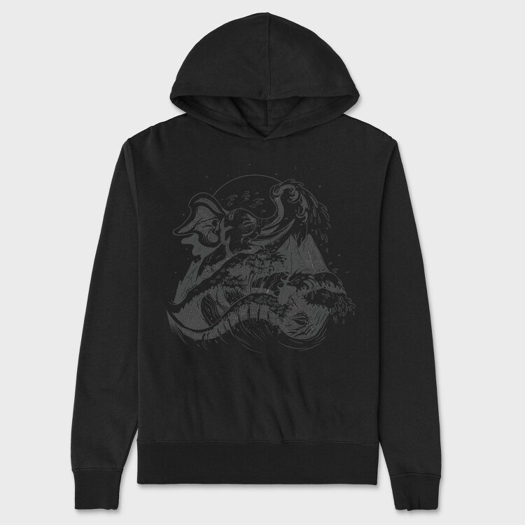 Elephant And Wave Hand Drawn Ukiyo, Hanorac Oversize Barbati (Unisex)