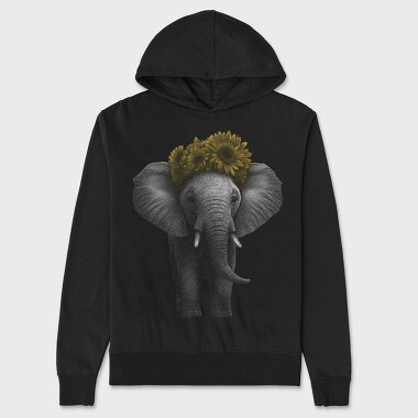 Elephant With Sunflowers Cute, Hanorac Oversize Barbati (Unisex)
