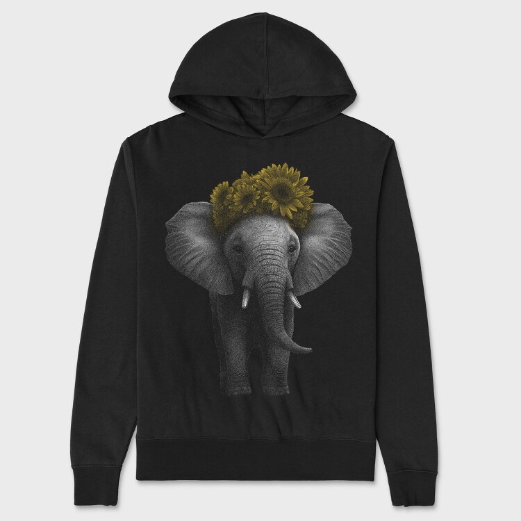 Elephant With Sunflowers Cute, Hanorac Oversize Barbati (Unisex)