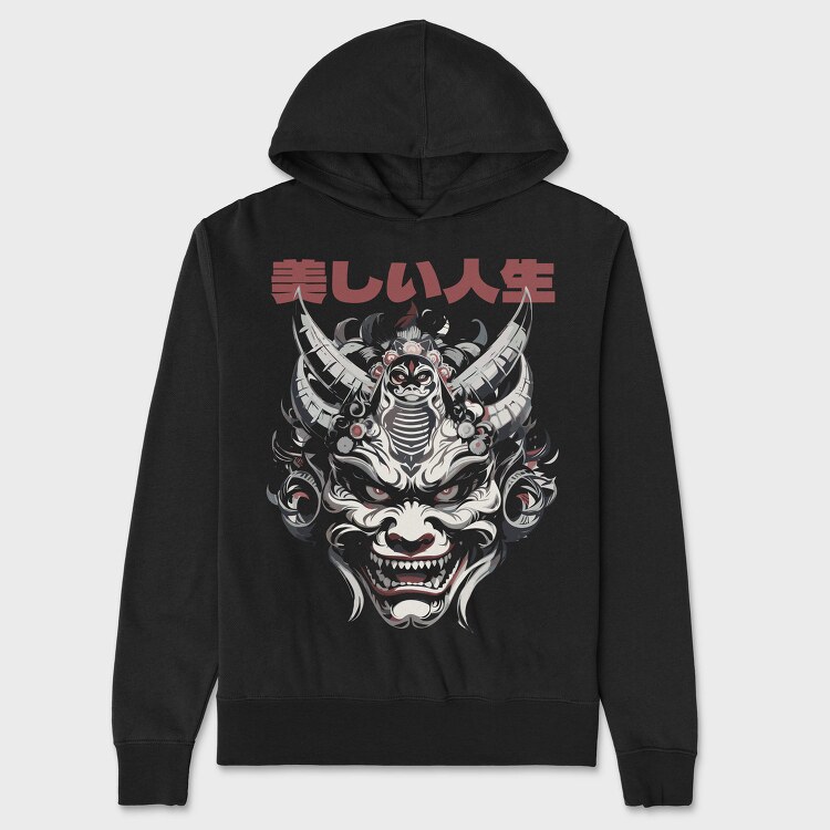 Japanese Oni Mask, Hanorac Oversize Barbati (Unisex)