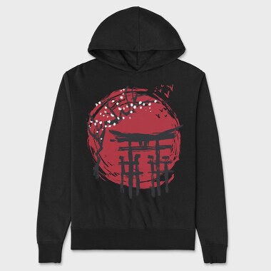 Japanese Temple Arch Ink With Tree, Hanorac Oversize Barbati (Unisex)