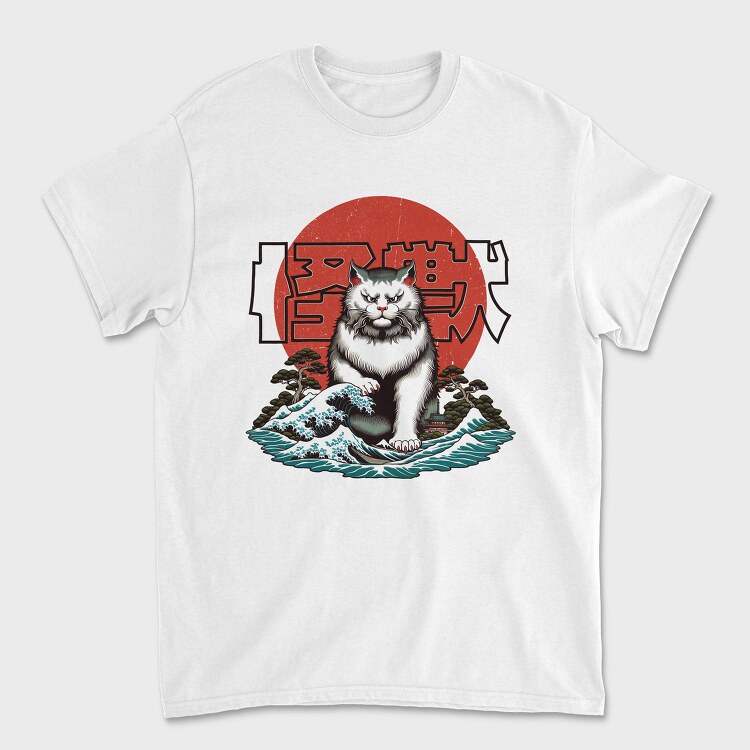 Japanese Wave Cat Catzilla, Tricou Barbati (Unisex)