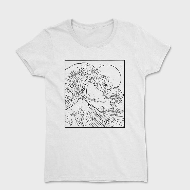 Japanese Wave Line Art, Tricou Femei