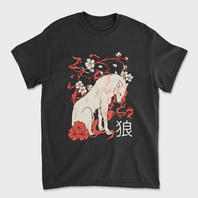 Japanese Wolf Floral, Tricou Barbati (Unisex)