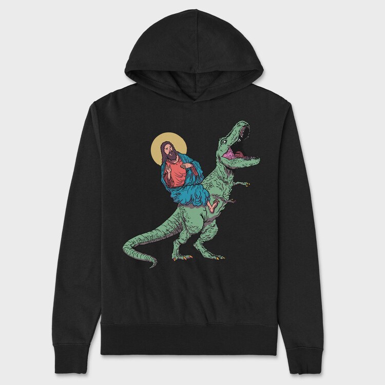 Jesus And T Rex Funny, Hanorac Oversize Barbati (Unisex)