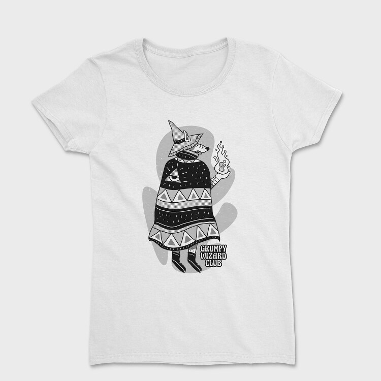 Cartoon Wizard Wolf Fantasy Grumpy Club, Tricou Femei