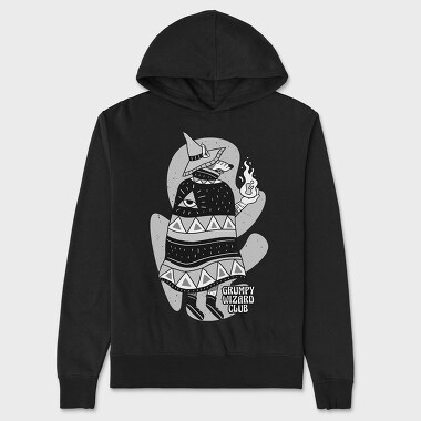 Cartoon Wizard Wolf Fantasy Grumpy Club, Hanorac Oversize Barbati (Unisex)