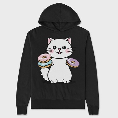 Cat And Donuts White Kitty, Hanorac Oversize Barbati (Unisex)