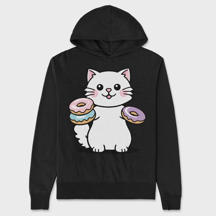 Cat And Donuts White Kitty, Hanorac Oversize Barbati (Unisex)