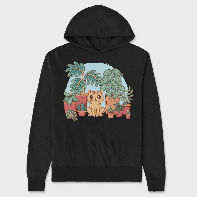 Cat And Plants, Hanorac Oversize Barbati (Unisex)