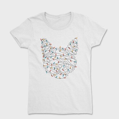 Cat Christmas Lights Silhouette With, Tricou Femei