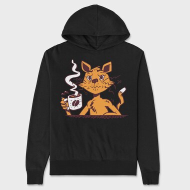 Cat Drinking Coffee, Hanorac Oversize Barbati (Unisex)