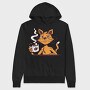 Cat Drinking Coffee, Hanorac Oversize Barbati (Unisex)
