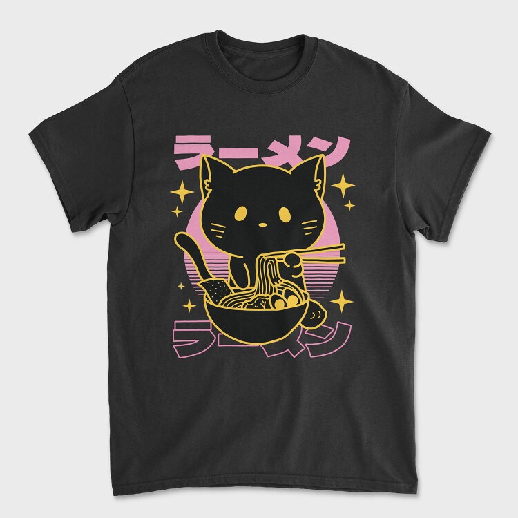 Cat Eating Ramen Food Retro, Tricou Barbati (Unisex)