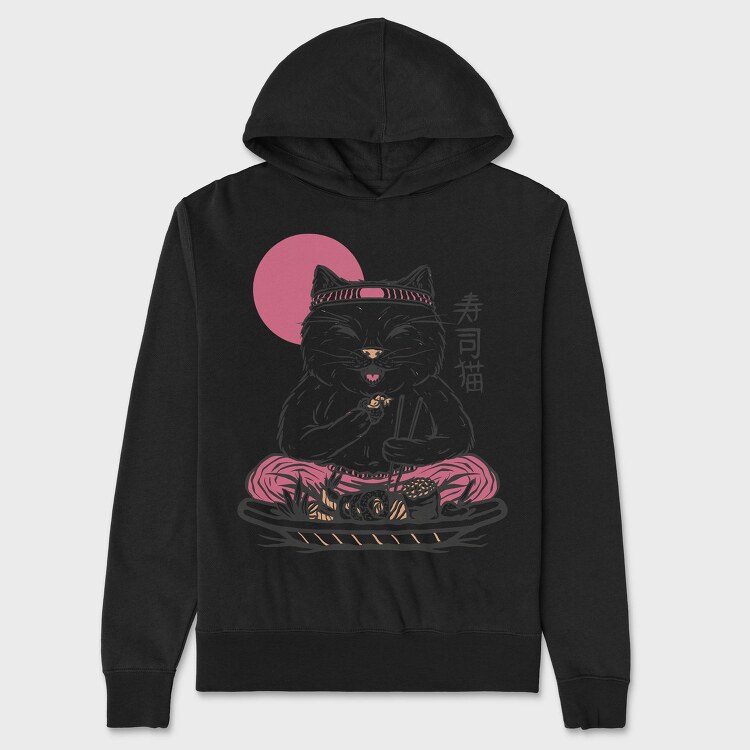 Cat Eating Sushi Sushi, Hanorac Oversize Barbati (Unisex)