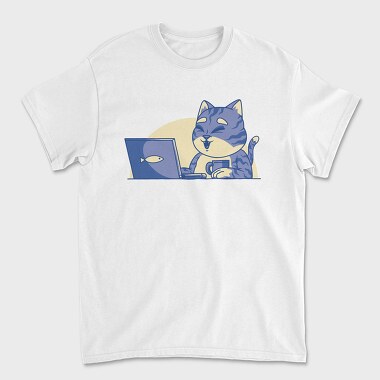 Cat In Front Of Computer, Tricou Barbati (Unisex)
