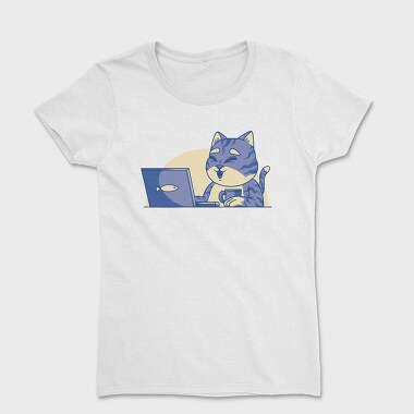 Cat In Front Of Computer, Tricou Femei
