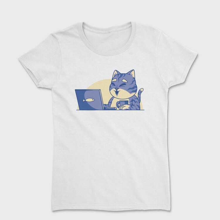 Cat In Front Of Computer, Tricou Femei