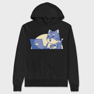 Cat In Front Of Computer, Hanorac Oversize Barbati (Unisex)